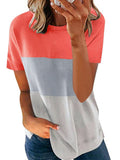 Stitching Contrast Color Round Neck Short Sleeve Casual Loose