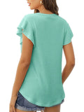 Solid Color Waffle Loose Crew Neck Ruffle Sleeve Short Sleeve T-Shirt