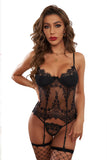 lovefery Lace Spaghetti Strap Two-Piece Lingerie Set With Garter Belt