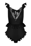 lovefery Lace Trim Back Knot Teddy Lingerie