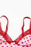 lovefery Lace Trim Heart Print Valentines Lingerie Set