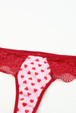 lovefery Lace Trim Heart Print Valentines Lingerie Set