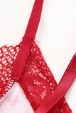 lovefery Lace Trim Heart Print Valentines Lingerie Set