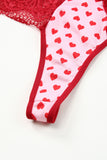 lovefery Lace Trim Heart Print Valentines Lingerie Set