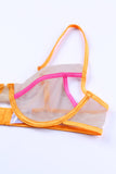 lovefery Multicolor Colorblock Trim Spaghetti Strap Three Piece Lingerie Set