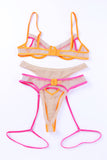 lovefery Multicolor Colorblock Trim Spaghetti Strap Three Piece Lingerie Set