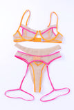 lovefery Multicolor Colorblock Trim Spaghetti Strap Three Piece Lingerie Set