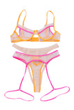 lovefery Multicolor Colorblock Trim Spaghetti Strap Three Piece Lingerie Set