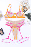 lovefery Multicolor Colorblock Trim Spaghetti Strap Three Piece Lingerie Set