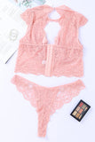 lovefery Pink 2Pcs Cutout Lace Bustier Lingerie Set