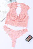 lovefery Pink 2Pcs Cutout Lace Bustier Lingerie Set