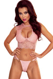 lovefery Pink 2Pcs Cutout Lace Bustier Lingerie Set