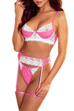 lovefery Pink Half Cup Lace Trim Strappy Lingerie Set