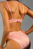 lovefery Pink Leopard Print Two-Piece Bra Panty Lingerie Set