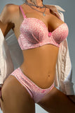 lovefery Pink Leopard Print Two-Piece Bra Panty Lingerie Set