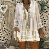 5XL Plus Size White Lace Blouse Women Summer V Neck Long Sleeve Chiffon Blouse Shirt Big Sizes Loose Ladies Tunic Tops