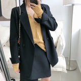 Autumn Solid Color Elegant Blue Blazer Women Jacket Women's Korean Style Loose V-neck Long Sleeve Cardigan