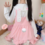 lovefery Pink Bow Bunny Cottagecore Fairycore Dress with Optional Top Set