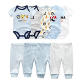 6/9PCS Baby Girl Clothes Newborn Unisex Solid Bodysuits+Pants Cotton Baby Boy Clothes Short Sleeve Girls Baby Clothing Cartoon