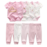 6/9PCS Baby Girl Clothes Newborn Unisex Solid Bodysuits+Pants Cotton Baby Boy Clothes Short Sleeve Girls Baby Clothing Cartoon