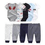 6/9PCS Baby Girl Clothes Newborn Unisex Solid Bodysuits+Pants Cotton Baby Boy Clothes Short Sleeve Girls Baby Clothing Cartoon