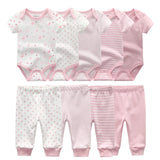 6/9PCS Baby Girl Clothes Newborn Unisex Solid Bodysuits+Pants Cotton Baby Boy Clothes Short Sleeve Girls Baby Clothing Cartoon