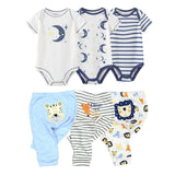 6/9PCS Baby Girl Clothes Newborn Unisex Solid Bodysuits+Pants Cotton Baby Boy Clothes Short Sleeve Girls Baby Clothing Cartoon