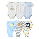 6/9PCS Baby Girl Clothes Newborn Unisex Solid Bodysuits+Pants Cotton Baby Boy Clothes Short Sleeve Girls Baby Clothing Cartoon