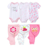 6/9PCS Baby Girl Clothes Newborn Unisex Solid Bodysuits+Pants Cotton Baby Boy Clothes Short Sleeve Girls Baby Clothing Cartoon