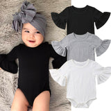 0-24M Newborn Baby Girl Flare Sleeve Solid Black White Grey Casual Romper Jumpsuit Outfits Baby Clothes Summer kids Suit