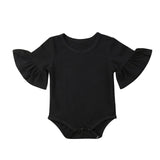 0-24M Newborn Baby Girl Flare Sleeve Solid Black White Grey Casual Romper Jumpsuit Outfits Baby Clothes Summer kids Suit