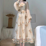 LoveFery Transparent Floral and Leaf Design Long Sleeved Dress