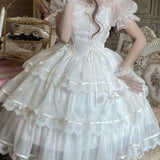 LoveFery Crystalline Eclair Frosting Fairycore Princesscore Dress with Petticoat Skirt Bottoms Set