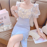 LoveFery Pastel Blueberry Fairycore Skirt Bottom with Optional Top Dress Set