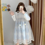 lovefery Pastel Chessboard Bunny Piece Fairycore Dress with Optional Bow