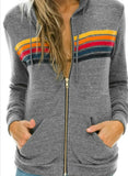 Designer Hoodies Womens Fashion Hoodie Oversized Rainbow Stripe Long Sleeve Sweatshirt Zipper Pocket Coat Jacket Spring Casual