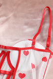 lovefery Red Heart Print Ruffled Strappy Three-Piece Lingerie Set