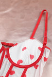 lovefery Red Heart Print Ruffled Strappy Three-Piece Lingerie Set