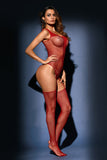 lovefery Red Teddy And Garter Stocking One-Piece Lingerie