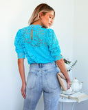 Sparks Will Fly Lace Blouse - Sky