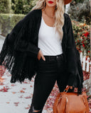 Spruce Fringe Knit Cardigan - Black