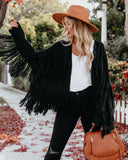 Spruce Fringe Knit Cardigan - Black