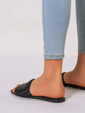 Woven Comfortable Flat Bottom Square Head Slippers