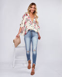 Sycamore Floral Button Down Kimono Top - Ivory