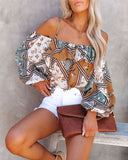 Taj Printed Shimmer Cold Shoulder Blouse