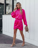 Take A Chance On Love Satin Mini Skirt - Fuchsia