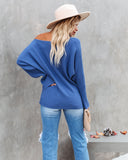 This Time Around Ribbed Dolman Sweater - Cobalt Blue