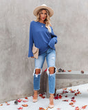 This Time Around Ribbed Dolman Sweater - Cobalt Blue