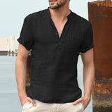 Stand Collar Buttoned Half Open Simple Short Sleeve Shirt