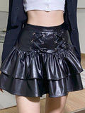 Temperament  Pleated Leather Skirt